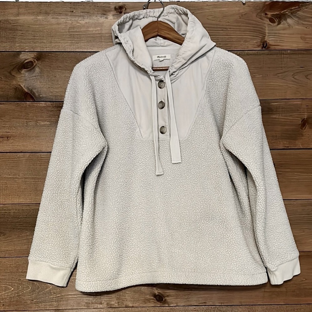 Madewell (Re)sourced tan Fleece Sherpa Button-Front Hoodie Sweatshirt NG578